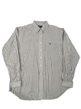 Ralph Lauren Yarmouth Men’s Gray & White Striped Dress Shirt 17.5/36-37 Cotton